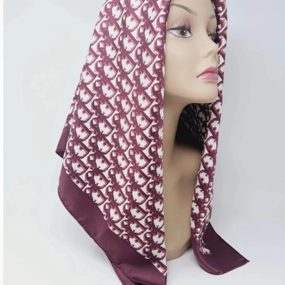 Christian Dior Burgundy Monogram silk Scarf